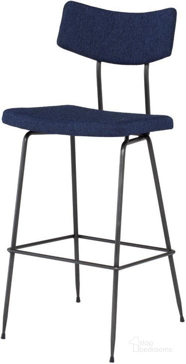 The appearance of Soli Blue Fabric Bar Stool designed by Nuevo in the modern / contemporary interior design. This blue piece of furniture  was selected by 1StopBedrooms from Soli Collection to add a touch of cosiness and style into your home. Sku: HGSR811. Material: Fabric. Product Type: Barstool. Image1