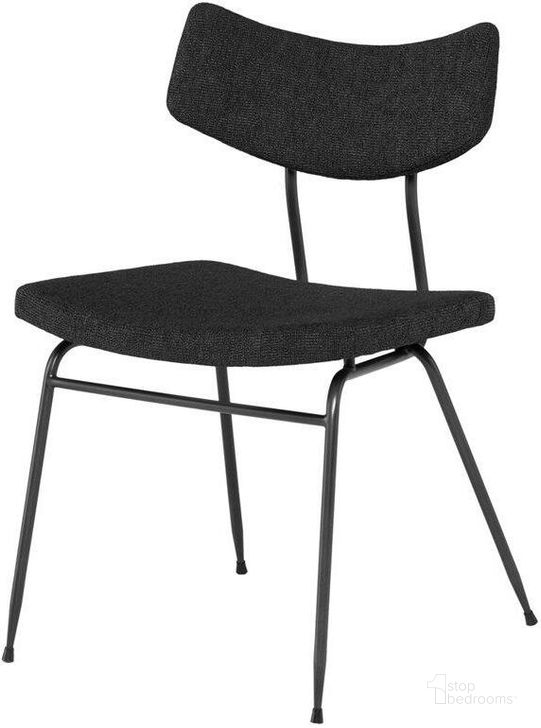 The appearance of Soli Dining Chair In Activated Charcoal designed by Nuevo in the modern / contemporary interior design. This charcoal piece of furniture  was selected by 1StopBedrooms from Soli Collection to add a touch of cosiness and style into your home. Sku: HGSR806. Material: Fabric. Product Type: Dining Chair. Image1