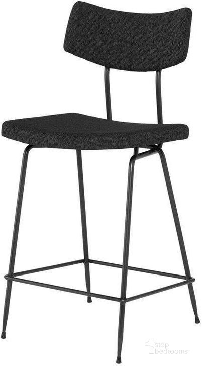 The appearance of Soli Counter Stool In Activated Charcoal designed by Nuevo in the modern / contemporary interior design. This charcoal piece of furniture  was selected by 1StopBedrooms from Soli Collection to add a touch of cosiness and style into your home. Sku: HGSR809. Material: Fabric. Product Type: Barstool. Image1