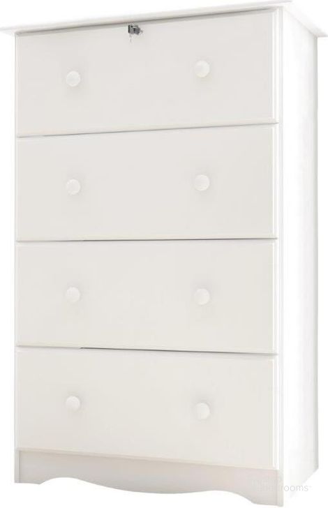 The appearance of Solid Wood 4-Jumbo Drawer Chest With Lock In White designed by Palace Imports in the transitional interior design. This white piece of furniture  was selected by 1StopBedrooms from  to add a touch of cosiness and style into your home. Sku: 5341. Material: Wood. Product Type: Chest. Image1