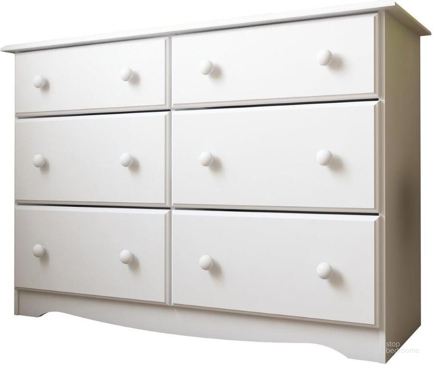The appearance of Solid Wood 6-Drawer Double Dresser In White designed by Palace Imports in the traditional interior design. This white piece of furniture  was selected by 1StopBedrooms from  to add a touch of cosiness and style into your home. Sku: 5401. Material: Wood. Product Type: Dresser. Image1