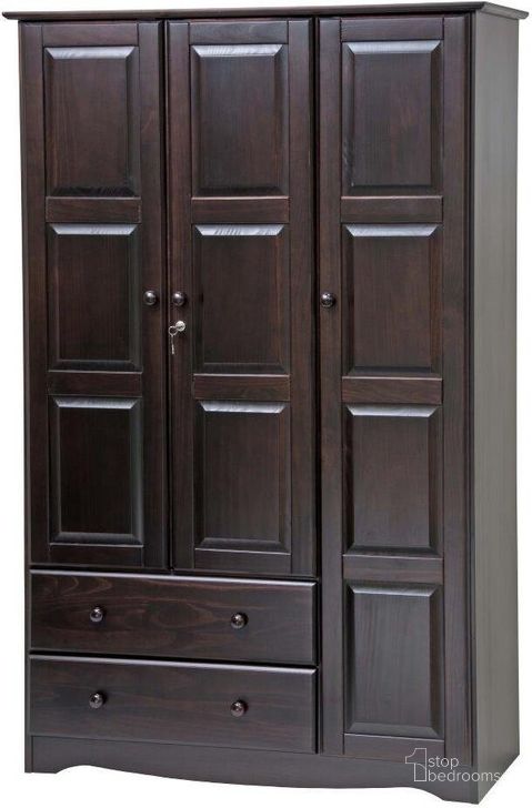 The appearance of Solid Wood Grand Wardrobe In Java designed by Palace Imports in the transitional interior design. This java piece of furniture  was selected by 1StopBedrooms from  to add a touch of cosiness and style into your home. Sku: 5696. Material: Wood. Product Type: Wardrobe. Image1