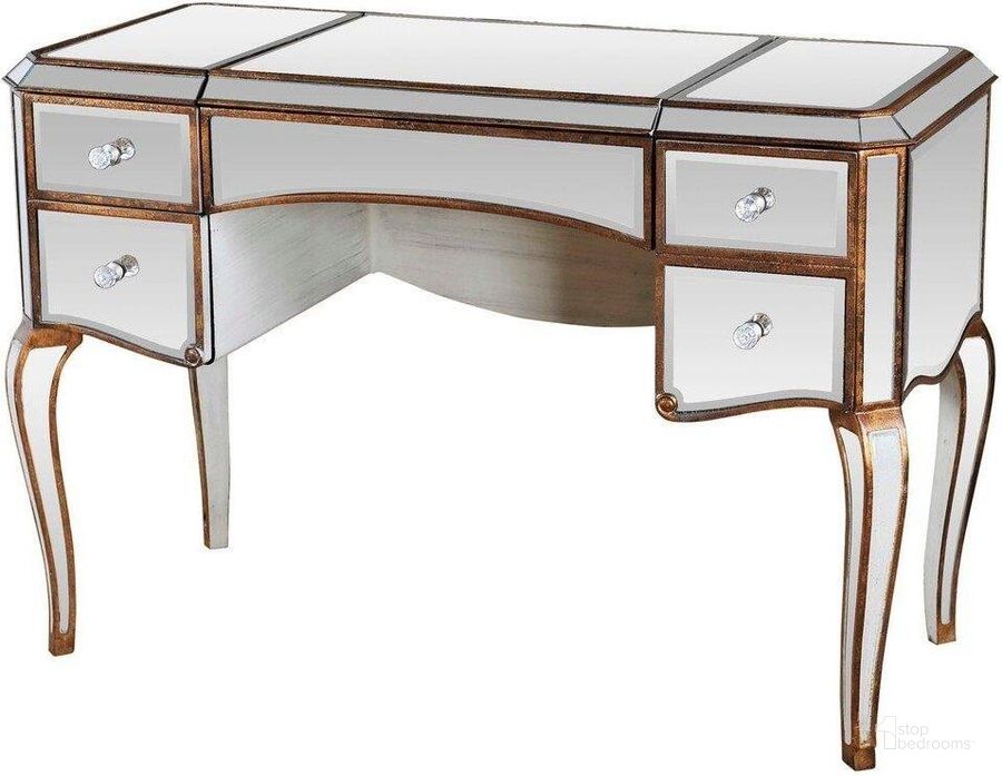 The appearance of Solid Wood Jewelry Desk With Mirrored And Gold Trimmings designed by Best Master Furniture in the transitional interior design. This gold piece of furniture  was selected by 1StopBedrooms from  to add a touch of cosiness and style into your home. Sku: FRA2018. Material: Wood. Product Type: Jewelry Armoire. Image1