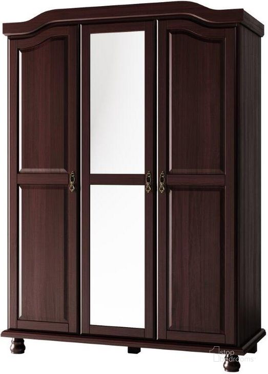 The appearance of Solid Wood Kyle 3-Door Wardrobe With Mirrored Door In Java designed by Palace Imports in the traditional interior design. This java piece of furniture  was selected by 1StopBedrooms from Kyle Collection to add a touch of cosiness and style into your home. Sku: 8106M. Material: Wood. Product Type: Wardrobe. Image1