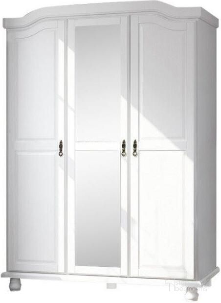 The appearance of Solid Wood Kyle 3-Door Wardrobe With Mirrored Door In White designed by Palace Imports in the traditional interior design. This white piece of furniture  was selected by 1StopBedrooms from Kyle Collection to add a touch of cosiness and style into your home. Sku: 8101M. Material: Wood. Product Type: Wardrobe. Image1