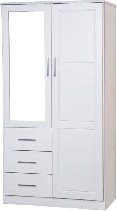 The appearance of Solid Wood Metro Wardrobe With Mirrored Door In White designed by Palace Imports in the modern / contemporary interior design. This white piece of furniture  was selected by 1StopBedrooms from Metro Collection to add a touch of cosiness and style into your home. Sku: 7101. Material: Wood. Product Type: Wardrobe. Image1