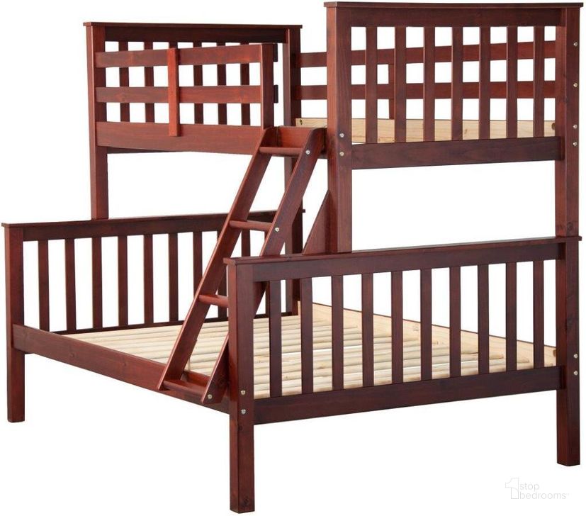 The appearance of Solid Wood Twin Over Full Mission Bunk Bed In Mahogany designed by Palace Imports in the transitional interior design. This mahogany piece of furniture  was selected by 1StopBedrooms from  to add a touch of cosiness and style into your home. Sku: 4142. Bed Type: Bunk Bed. Material: Wood. Product Type: Bunk Bed. Bed Size: Twin Over Full. Image1