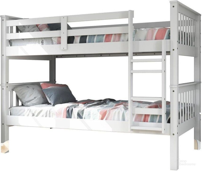 The appearance of Solid Wood Twin Over Twin Mission Bunk Bed In White designed by Palace Imports in the modern / contemporary interior design. This white piece of furniture  was selected by 1StopBedrooms from  to add a touch of cosiness and style into your home. Sku: 4131. Bed Type: Bunk Bed. Material: Wood. Product Type: Bunk Bed. Bed Size: Twin Over Twin. Image1