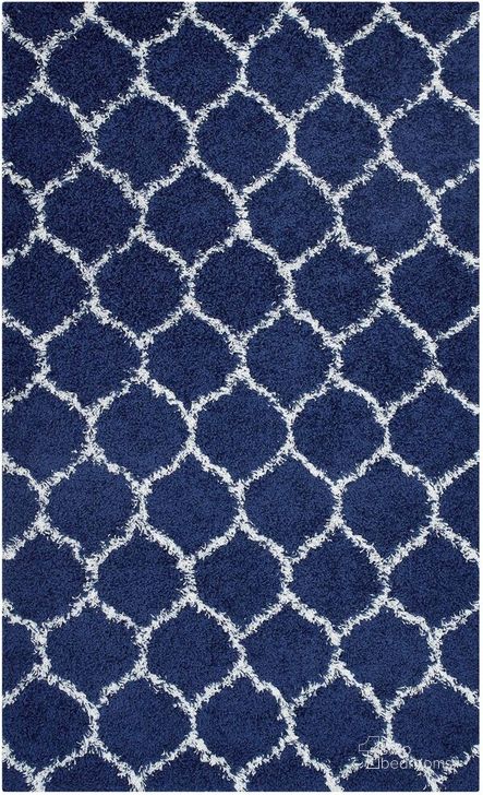 The appearance of Solvea Moroccan Trellis 5X8 Shag Area Rug In Navy and Ivory designed by Modway in the modern / contemporary interior design. This navy and ivory piece of furniture  was selected by 1StopBedrooms from Solvea Collection to add a touch of cosiness and style into your home. Sku: R-1143A-58. Material: Polypropylene. Product Type: Area Rugs. Image1