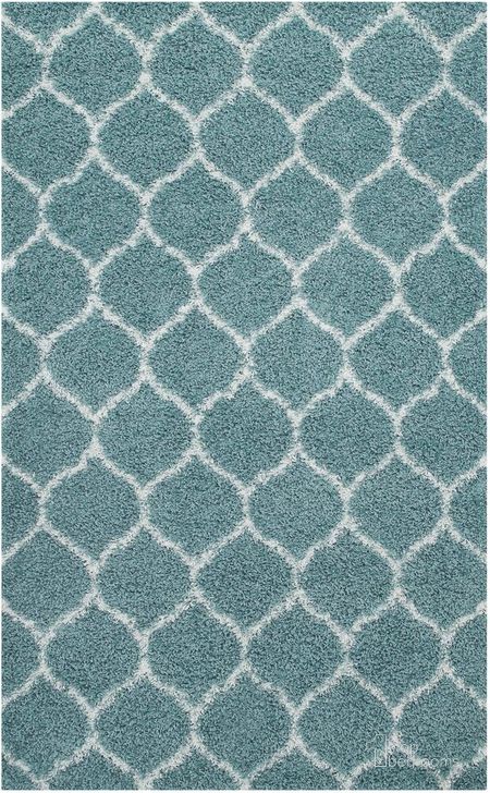 The appearance of Solvea Moroccan Trellis 8X10 Shag Area Rug In Aqua Blue and Ivory designed by Modway in the modern / contemporary interior design. This aqua blue and ivory piece of furniture  was selected by 1StopBedrooms from Solvea Collection to add a touch of cosiness and style into your home. Sku: R-1143E-810. Material: Polypropylene. Product Type: Area Rugs. Image1