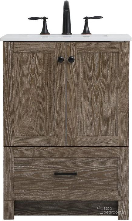 The appearance of Soma 24 Inch Single Bathroom Vanity In Weathered Oak designed by Elegant Lighting in the country / farmhouse interior design. This weathered oak piece of furniture  was selected by 1StopBedrooms from Soma Collection to add a touch of cosiness and style into your home. Sku: VF2824WO. Material: MDF. Product Type: Bathroom Vanity. Image1