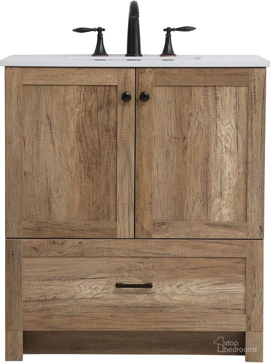 The appearance of Soma 30 Inch Single Bathroom Vanity In Natural Oak designed by Elegant Lighting in the country / farmhouse interior design. This natural oak piece of furniture  was selected by 1StopBedrooms from Soma Collection to add a touch of cosiness and style into your home. Sku: VF2830NT. Material: MDF. Product Type: Bathroom Vanity. Image1