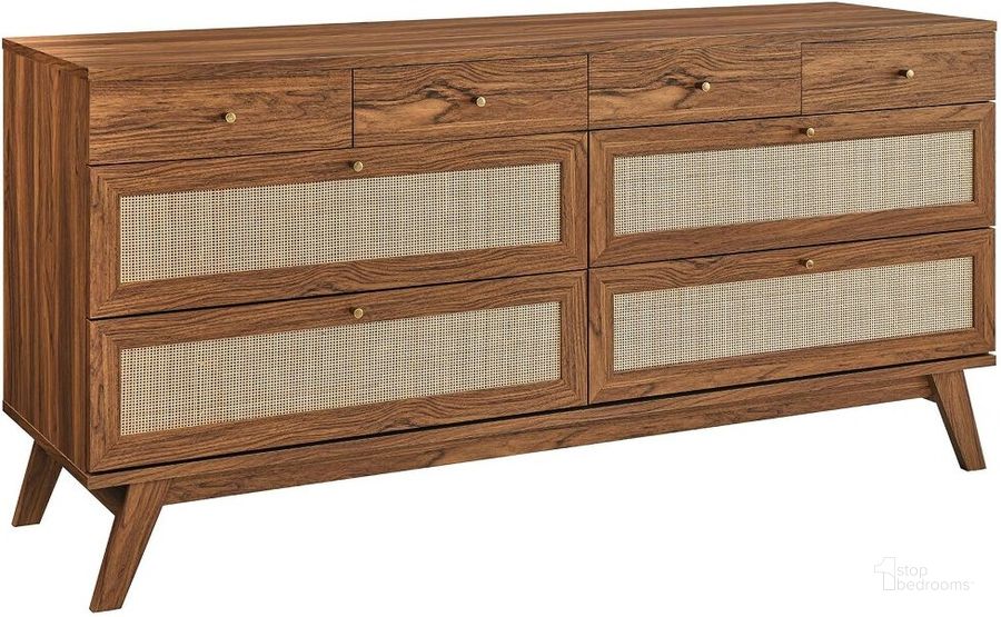 The appearance of Soma 8-Drawer Dresser In Walnut designed by Modway in the modern / contemporary interior design. This walnut piece of furniture  was selected by 1StopBedrooms from Soma Collection to add a touch of cosiness and style into your home. Sku: MOD-7054-WAL. Product Type: Dresser. Material: MDF. Image1