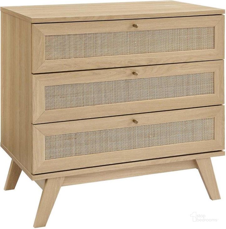 The appearance of Soma 3 Drawer Dresser In Oak designed by Modway in the modern / contemporary interior design. This oak piece of furniture  was selected by 1StopBedrooms from Soma Collection to add a touch of cosiness and style into your home. Sku: MOD-7051-OAK. Product Type: Dresser. Material: MDF. Image1