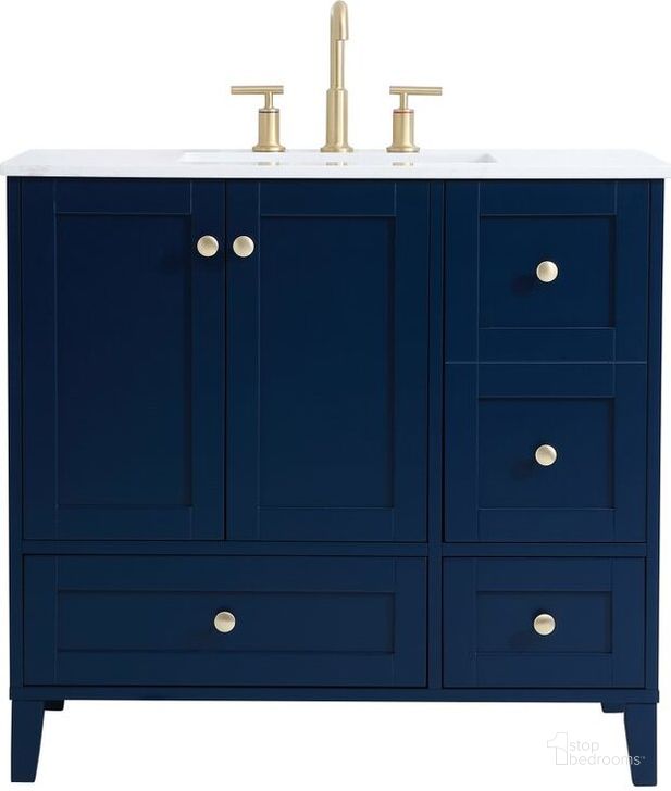 The appearance of Sommerville 36 Inch Single Bathroom Vanity In Blue designed by Elegant Lighting in the traditional interior design. This blue piece of furniture  was selected by 1StopBedrooms from Sommerville Collection to add a touch of cosiness and style into your home. Sku: VF18036BL. Material: MDF. Product Type: Bathroom Vanity. Image1