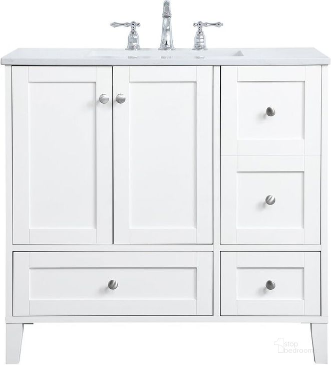 The appearance of Sommerville 36 Inch Single Bathroom Vanity In White designed by Elegant Lighting in the traditional interior design. This white piece of furniture  was selected by 1StopBedrooms from Sommerville Collection to add a touch of cosiness and style into your home. Sku: VF18036WH. Material: MDF. Product Type: Bathroom Vanity. Image1