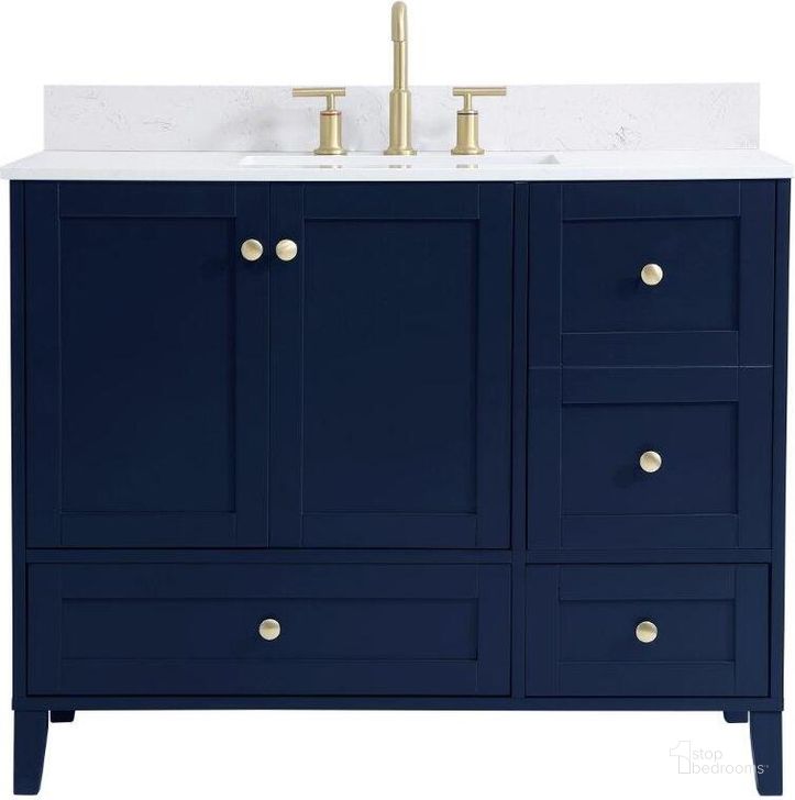 The appearance of Sommerville 42 Inch Single Bathroom Vanity In Blue With Backsplash designed by Elegant Lighting in the traditional interior design. This blue piece of furniture  was selected by 1StopBedrooms from Sommerville Collection to add a touch of cosiness and style into your home. Sku: VF18042BL-BS. Material: MDF. Product Type: Bathroom Vanity. Image1