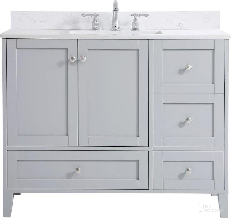 The appearance of Sommerville 42 Inch Single Bathroom Vanity In Grey With Backsplash designed by Elegant Lighting in the traditional interior design. This grey piece of furniture  was selected by 1StopBedrooms from Sommerville Collection to add a touch of cosiness and style into your home. Sku: VF18042GR-BS. Material: MDF. Product Type: Bathroom Vanity. Image1
