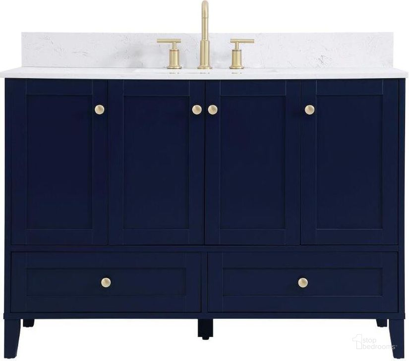 The appearance of Sommerville 48 Inch Single Bathroom Vanity In Blue With Backsplash designed by Elegant Lighting in the traditional interior design. This blue piece of furniture  was selected by 1StopBedrooms from Sommerville Collection to add a touch of cosiness and style into your home. Sku: VF18048BL-BS. Material: MDF. Product Type: Bathroom Vanity. Image1