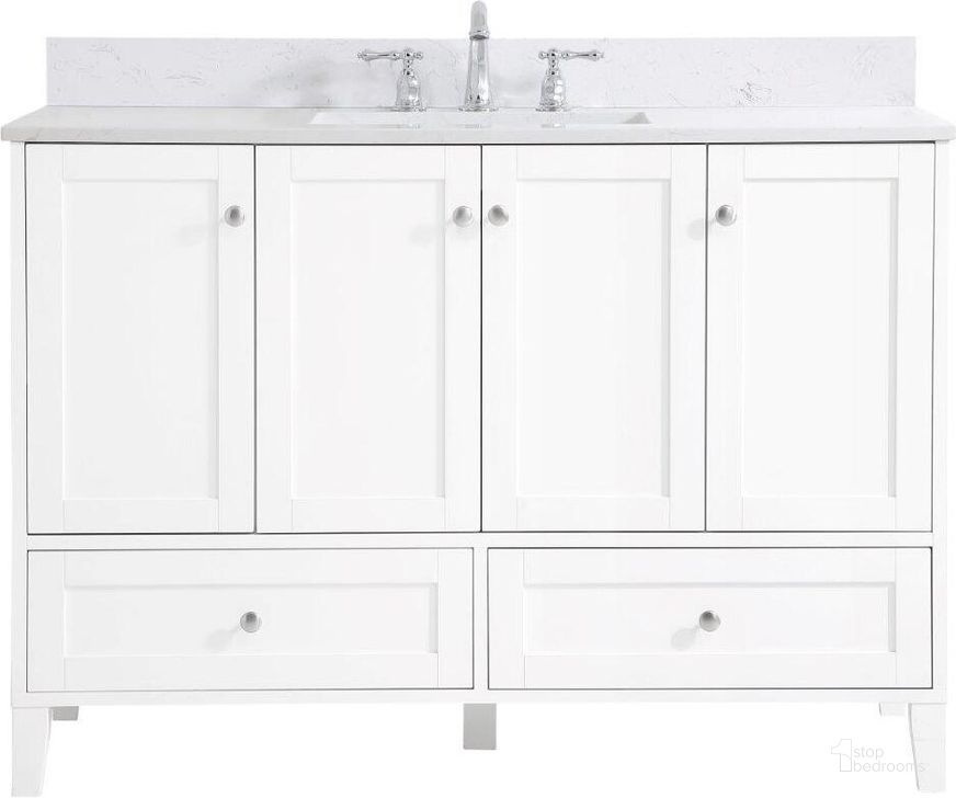 The appearance of Sommerville 48 Inch Single Bathroom Vanity In White With Backsplash designed by Elegant Lighting in the traditional interior design. This white piece of furniture  was selected by 1StopBedrooms from Sommerville Collection to add a touch of cosiness and style into your home. Sku: VF18048WH-BS. Material: MDF. Product Type: Bathroom Vanity. Image1