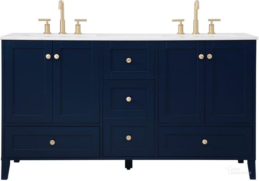 The appearance of Sommerville 60 Inch Double Bathroom Vanity In Blue designed by Elegant Lighting in the traditional interior design. This blue piece of furniture  was selected by 1StopBedrooms from Sommerville Collection to add a touch of cosiness and style into your home. Sku: VF18060DBL. Material: MDF. Product Type: Bathroom Vanity. Image1