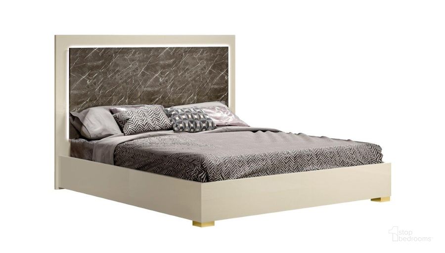 The appearance of Sonia King Bed In Pearl Metallic And Brown Marble designed by J&M in the modern / contemporary interior design. This brown and pearl piece of furniture  was selected by 1StopBedrooms from Sonia Collection to add a touch of cosiness and style into your home. Sku: 18554-K. Bed Type: Platform Bed. Product Type: Platform Bed. Bed Size: King. Material: MDF. Image1