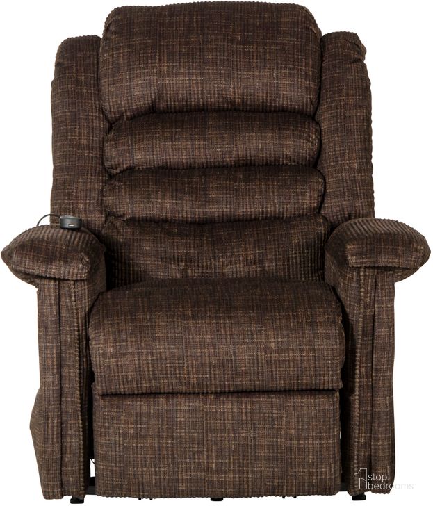 The appearance of Soother Power Lift Recliner In Chocolate designed by Catnapper in the traditional interior design. This chocolate piece of furniture  was selected by 1StopBedrooms from Soother Collection to add a touch of cosiness and style into your home. Sku: 4825200109. Material: Fabric. Product Type: Recliner. Image1