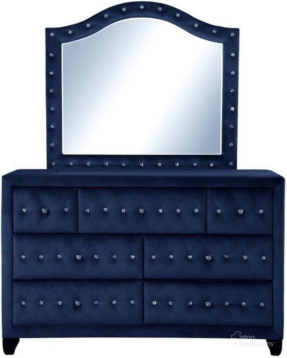The appearance of Sophia Mirror In Blue designed by Galaxy Home Furnishings in the modern / contemporary interior design. This blue piece of furniture  was selected by 1StopBedrooms from Sophia Collection to add a touch of cosiness and style into your home. Sku: 733569243426. Material: Wood. Product Type: Mirror. Image1