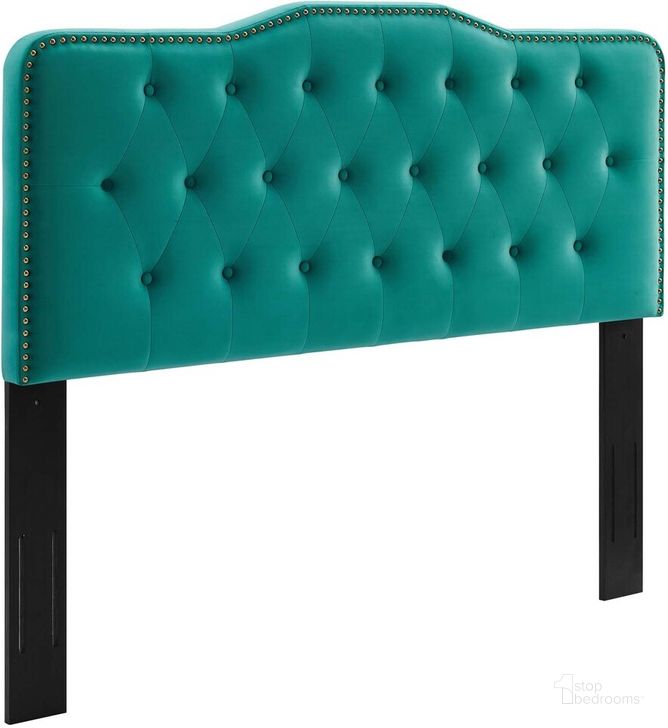 The appearance of Sophia Tufted Performance Velvet King/California King Headboard In Teal designed by Modway in the  interior design. This teal piece of furniture  was selected by 1StopBedrooms from Sophia Collection to add a touch of cosiness and style into your home. Sku: MOD-6411-TEA. Product Type: Headboard. Bed Size: King. Material: MDF. Image1