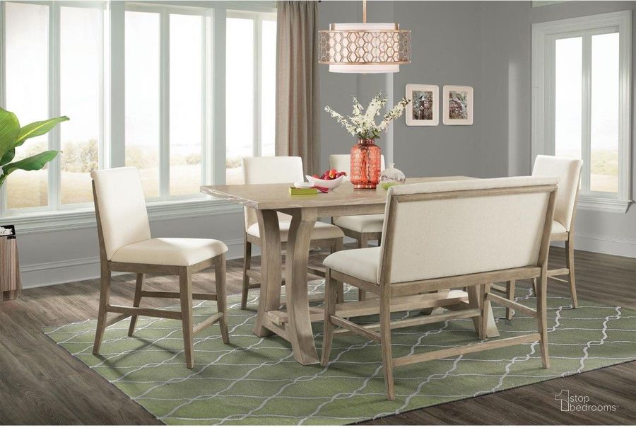 The appearance of Sophie Natural 76 Inch Counter Height Dining Room Set designed by Riverside Furniture in the transitional interior design. This brown piece of furniture  was selected by 1StopBedrooms from Sophie Collection to add a touch of cosiness and style into your home. Sku: 50346;50359. Table Base Style: Double Pedestal. Product Type: Dining Room Set. Table Top Shape: Rectangular. Size: 76". Image1