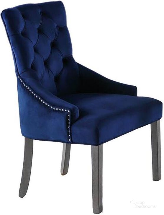 The appearance of Sophie Velvet Upholstered Dining Chair Set of 2 In Blue designed by Best Master Furniture in the modern / contemporary interior design. This blue piece of furniture  was selected by 1StopBedrooms from Sophie Collection to add a touch of cosiness and style into your home. Sku: T1840BLC. Product Type: Dining Chair. Material: Velvet. Image1