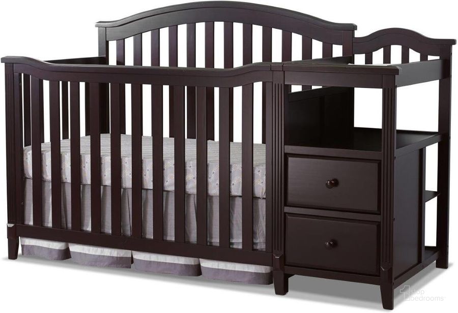 The appearance of Sorelle Berkley Crib And Changer In Espresso designed by Sorelle Furniture in the transitional interior design. This espresso piece of furniture  was selected by 1StopBedrooms from Berkley Collection to add a touch of cosiness and style into your home. Sku: 3350-E. Product Type: Crib. Image1