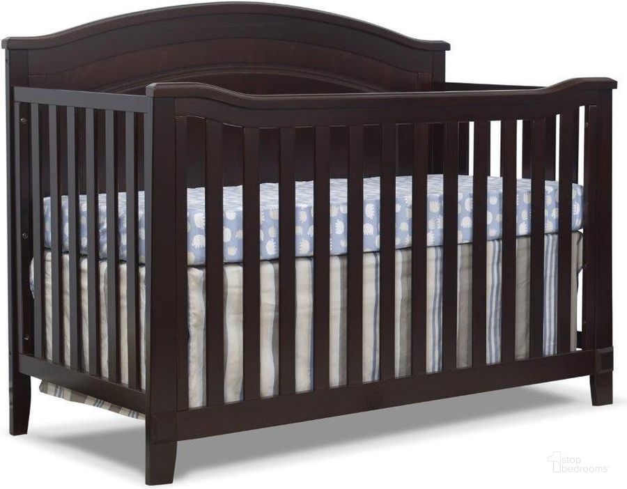 The appearance of Sorelle Berkley Round Top Panel Crib In Espresso designed by Sorelle Furniture in the transitional interior design. This espresso piece of furniture  was selected by 1StopBedrooms from Berkley Collection to add a touch of cosiness and style into your home. Sku: 665-E. Product Type: Crib. Image1