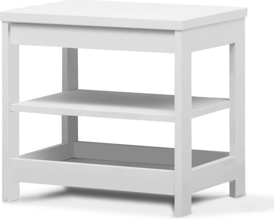 The appearance of Sorelle Sierra Nightstand In White designed by Sorelle Furniture in the modern / contemporary interior design. This white piece of furniture  was selected by 1StopBedrooms from Sierra Collection to add a touch of cosiness and style into your home. Sku: 41000-W. Product Type: Kids Nightstand. Image1
