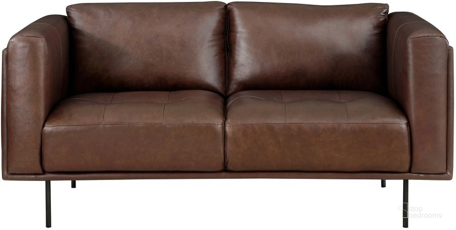 The appearance of Soren Leather Loveseat In Brown designed by Homelegance in the modern / contemporary interior design. This brown piece of furniture  was selected by 1StopBedrooms from Soren Collection to add a touch of cosiness and style into your home. Sku: 9280BR-2. Material: Leather. Product Type: Loveseat. Image1