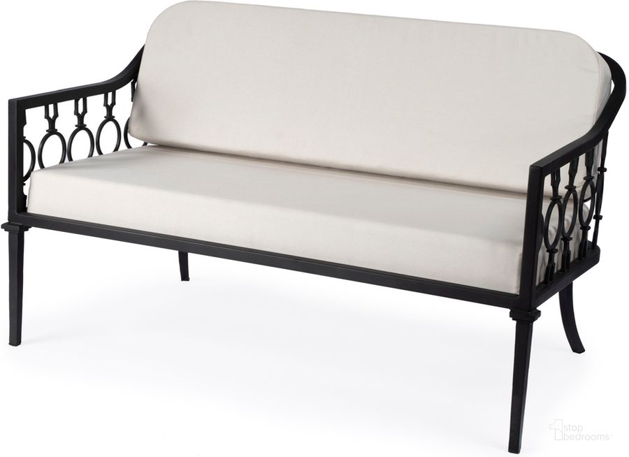 The appearance of Southport Iron Upholstered Outdoor Loveseat In Black designed by Butler Specialty Company in the transitional interior design. This black piece of furniture  was selected by 1StopBedrooms from Southport Collection to add a touch of cosiness and style into your home. Sku: 5660437. Product Type: Outdoor Loveseat. Material: Iron. Image1