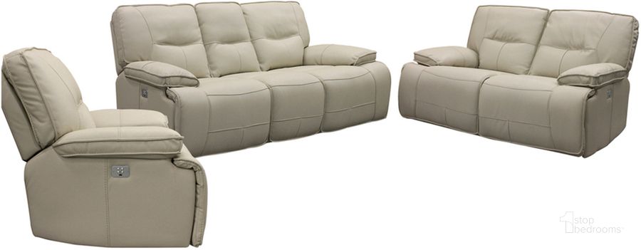 The appearance of Spartacus Power Reclining Sofa Loveseat and Recliner In Beige designed by Parker House in the modern / contemporary interior design. This beige piece of furniture  was selected by 1StopBedrooms from Spartacus Collection to add a touch of cosiness and style into your home. Sku: MSPA#812PH-OYS;MSPA#822PH-OYS;MSPA#832PH-OYS. Material: Polyester. Product Type: Living Room Set. Image1