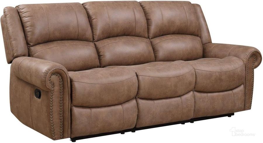 The appearance of Spencer Reclining Sofa In Brown designed by Emerald Home Furnishings in the modern / contemporary interior design. This brown piece of furniture  was selected by 1StopBedrooms from Spencer Collection to add a touch of cosiness and style into your home. Sku: U7122-00-25. Material: Wood. Product Type: Reclining Sofa. Image1