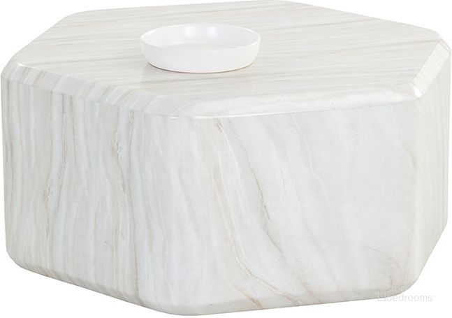 The appearance of Spezza Coffee Table With Marble Look In Cream designed by Sunpan in the modern / contemporary interior design. This cream piece of furniture  was selected by 1StopBedrooms from Spezza Collection to add a touch of cosiness and style into your home. Sku: 108958. Product Type: Coffee Table. Material: Concrete. Image1