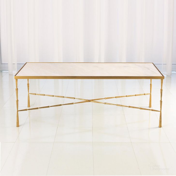 The appearance of Spike Cocktail Table In Antique Brass With White Marble Top designed by Global Views in the modern / contemporary interior design. This white piece of furniture  was selected by 1StopBedrooms from Spike Collection to add a touch of cosiness and style into your home. Sku: 7.90458. Product Type: Cocktail Table. Material: Iron. Image1