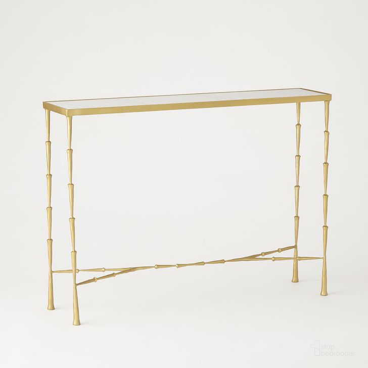 The appearance of Spike Console In Antique Brass With White Marble designed by Global Views in the modern / contemporary interior design. This white piece of furniture  was selected by 1StopBedrooms from Spike Collection to add a touch of cosiness and style into your home. Sku: 7.90459. Product Type: Console. Material: Iron. Image1