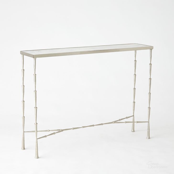 The appearance of Spike Console In Antique Nickel With White Marble Top designed by Global Views in the modern / contemporary interior design. This white piece of furniture  was selected by 1StopBedrooms from Spike Collection to add a touch of cosiness and style into your home. Sku: 7.90514. Product Type: Console. Material: Iron. Image1