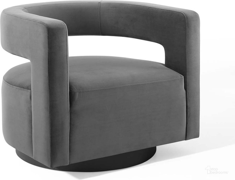 The appearance of Spin Cutaway Performance Velvet Swivel Armchair designed by Modway in the modern / contemporary interior design. This gray piece of furniture  was selected by 1StopBedrooms from Spin Collection to add a touch of cosiness and style into your home. Sku: EEI-3947-GRY. Material: Polyester. Product Type: Arm Chair. Image1