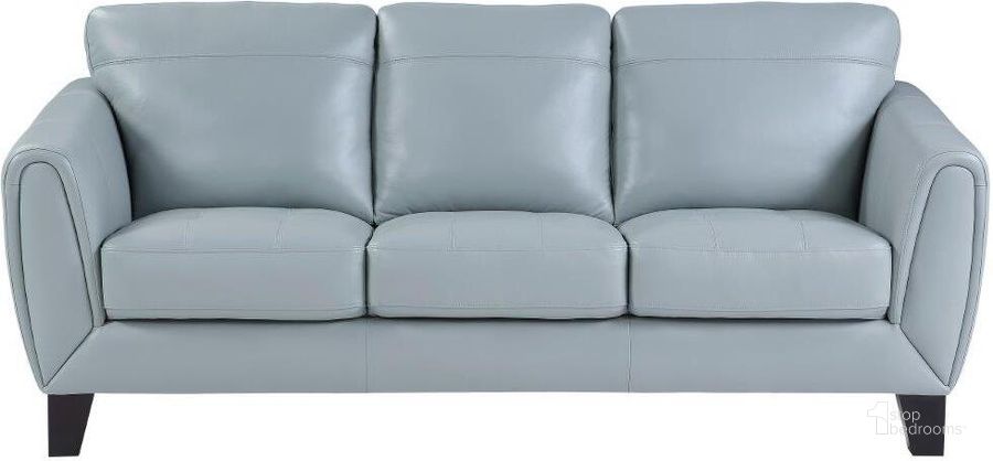 The appearance of Spivey Aqua Leather Sofa designed by Homelegance in the transitional interior design. This blue piece of furniture  was selected by 1StopBedrooms from Spivey Collection to add a touch of cosiness and style into your home. Sku: 9460AQ-3. Material: Leather. Product Type: Sofa. Image1
