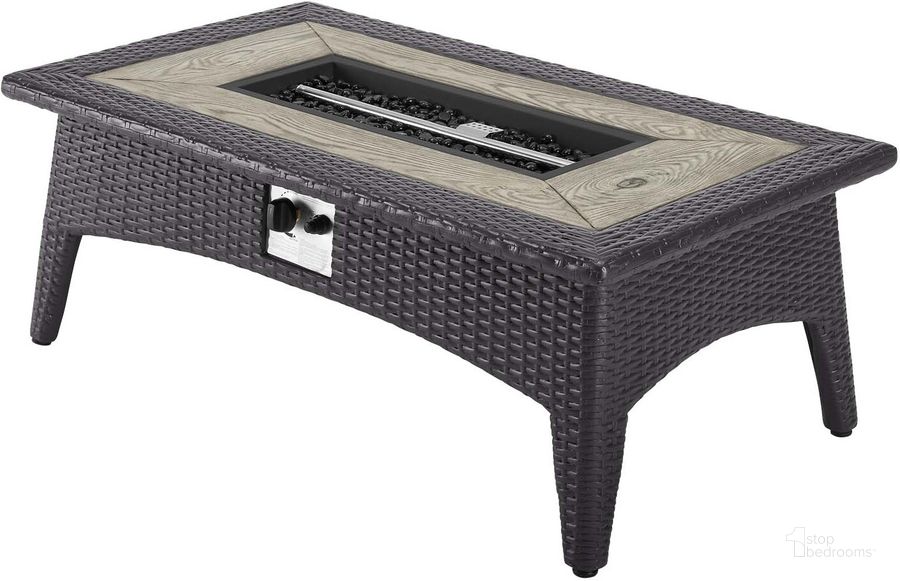 The appearance of Splendor Espresso 43.5 Inch Rectangle Outdoor Patio Fire Pit Table designed by Modway in the modern / contemporary interior design. This espresso piece of furniture  was selected by 1StopBedrooms from Splendor Collection to add a touch of cosiness and style into your home. Sku: EEI-2991-EXP. Material: Rattan. Product Type: Outdoor Table. Image1