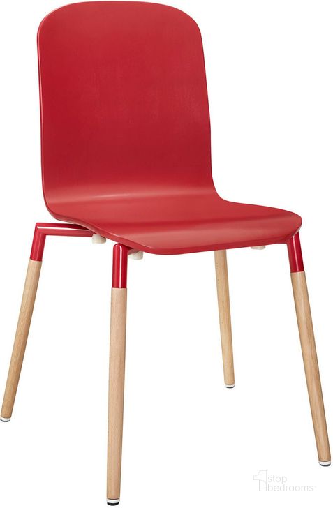The appearance of Stack Dining Wood Side Chair In Red designed by Modway in the modern / contemporary interior design. This red piece of furniture  was selected by 1StopBedrooms from Stack Collection to add a touch of cosiness and style into your home. Sku: EEI-1054-RED. Material: Wood. Product Type: Side Chair. Image1