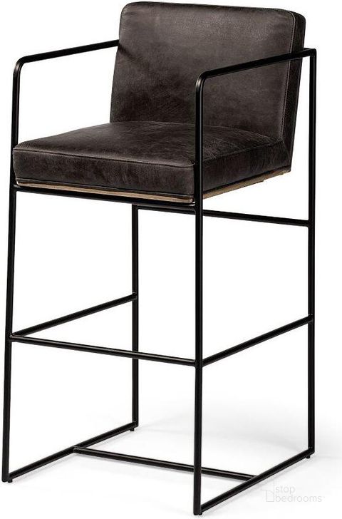 The appearance of Stamford 40 Inch Total Height Black Leather Seat With Wood Back And Metal Frame Bar Stool designed by Mercana in the modern / contemporary interior design. This black piece of furniture  was selected by 1StopBedrooms from Stamford Collection to add a touch of cosiness and style into your home. Sku: 68761. Material: Metal. Product Type: Barstool. Image1