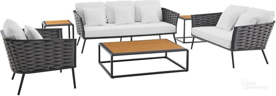 The appearance of Stance 6 Piece Outdoor Patio Aluminum Sectional Sofa Set In Grey EEI-3159-GRY-WHI-SET designed by Modway in the modern / contemporary interior design. This grey piece of furniture  was selected by 1StopBedrooms from Stance Collection to add a touch of cosiness and style into your home. Sku: EEI-3159-GRY-WHI-SET. Material: Aluminium. Product Type: Outdoor Sectional. Image1