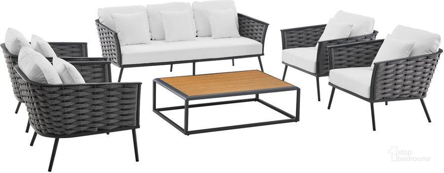 The appearance of Stance 6 Piece Outdoor Patio Aluminum Sectional Sofa Set In Grey EEI-3168-GRY-WHI-SET designed by Modway in the modern / contemporary interior design. This grey piece of furniture  was selected by 1StopBedrooms from Stance Collection to add a touch of cosiness and style into your home. Sku: EEI-3168-GRY-WHI-SET. Material: Aluminium. Product Type: Outdoor Sectional. Image1