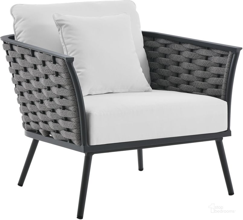 The appearance of Stance Outdoor Patio Aluminum Arm Chair In White And Grey designed by Modway in the modern / contemporary interior design. This white and grey piece of furniture  was selected by 1StopBedrooms from Stance Collection to add a touch of cosiness and style into your home. Sku: EEI-3054-GRY-WHI. Material: Aluminum. Product Type: Arm Chair. Image1